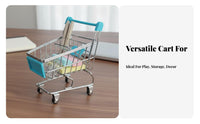 Small Metal Shopping Cart Toy Realistic Design Mini Shopping Cart Rolling Wheels