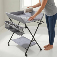 Adjustable Height Changing Table Textile Shelf Foldable Changing Table Wheeled