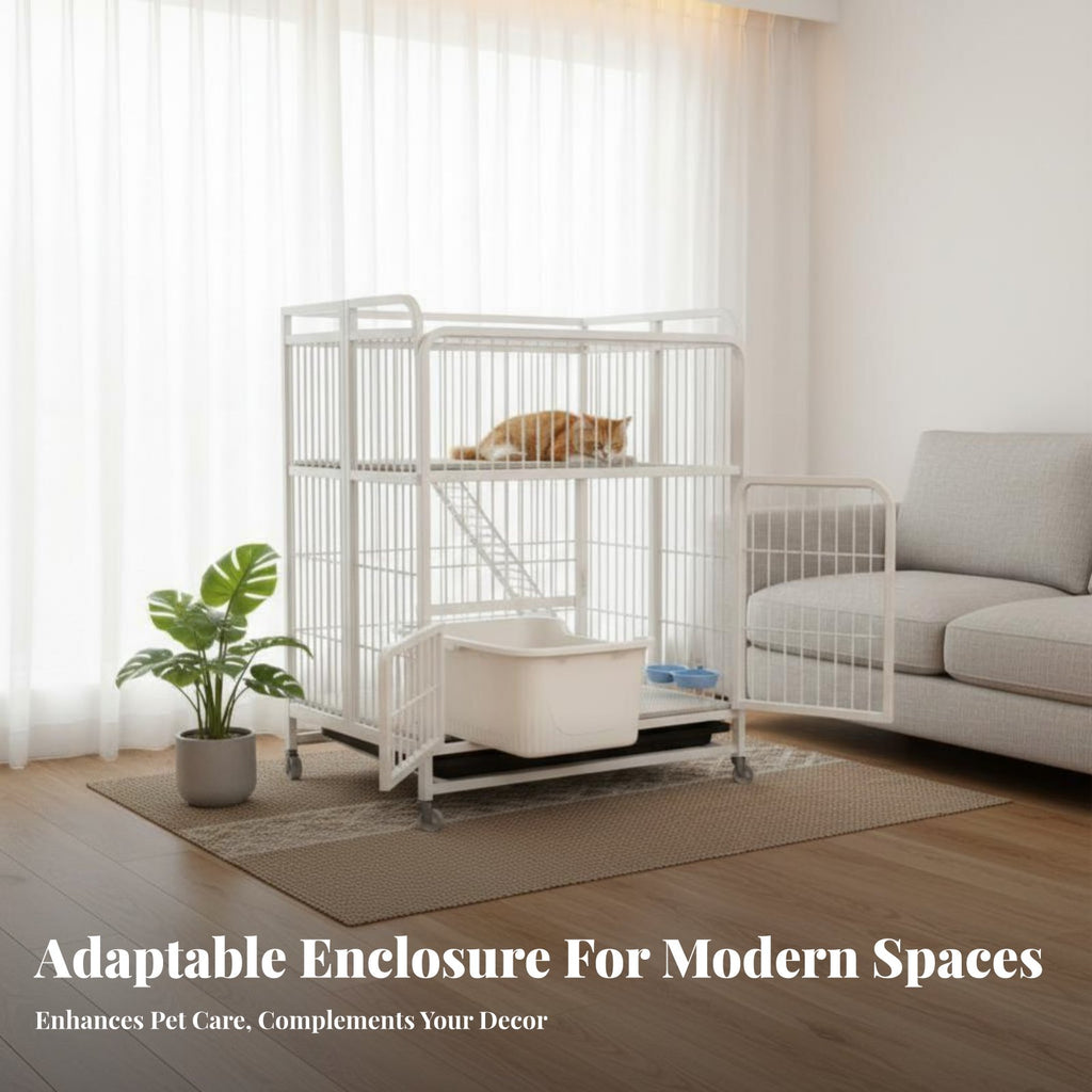 3-Tier Foldable Cat Kennel Integrated Litter Box Multi-Level Cat Crate Large Space Spacious Interior for Indoors, Home, Bedroom