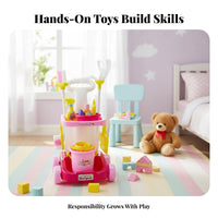 Kids Cleaning Cart Playset Encourages Role Play Toy Cleaning Trolley Set Realistic Design Toy Housekeeping Tools
