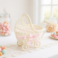 Carriage-styleStyle Woven Basket White Stroller Shaped Basket Portable