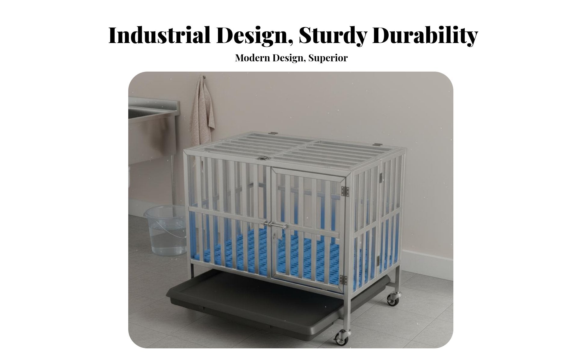Collapsible Design Stainless Steel Dog Crate Rust-Resistant Folding Dog Kennel Secure Lock Foldable Pet Enclosure Easy to Clean for Indoor