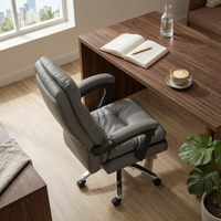 PU Leather Executives Chair Gray High Back Office Chair Upholstered for Study Room