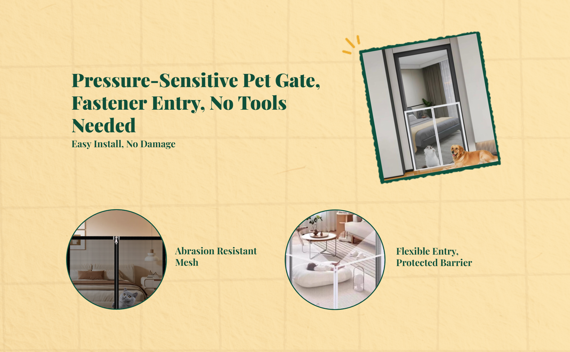 Removable cat mesh door, easy install