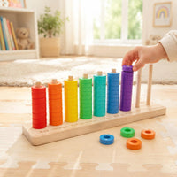 Wooden Hoop Toss Toy Printed Color Names Rainbow Hoop Toss Toy Rectangular Base