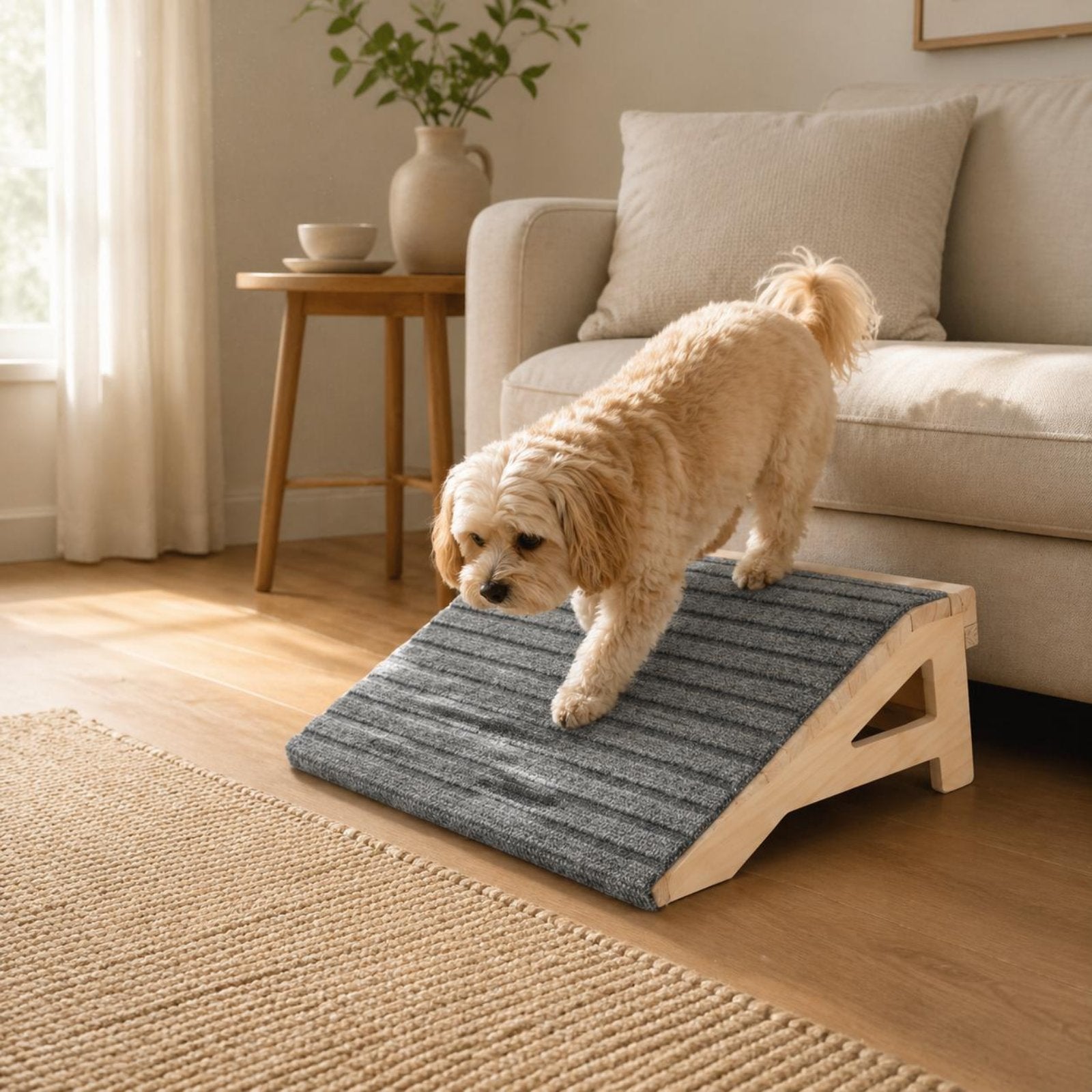 Wooden Dog Stairs Non-Slip Dog Ramp Stairs Soft Surface Mat for Young Dogs
