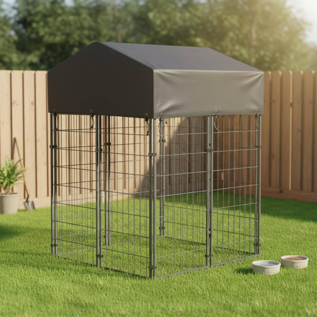 Wire Canine Enclosure Kennel Heavy Duty Roofed Dog Reliable Fastener Latch