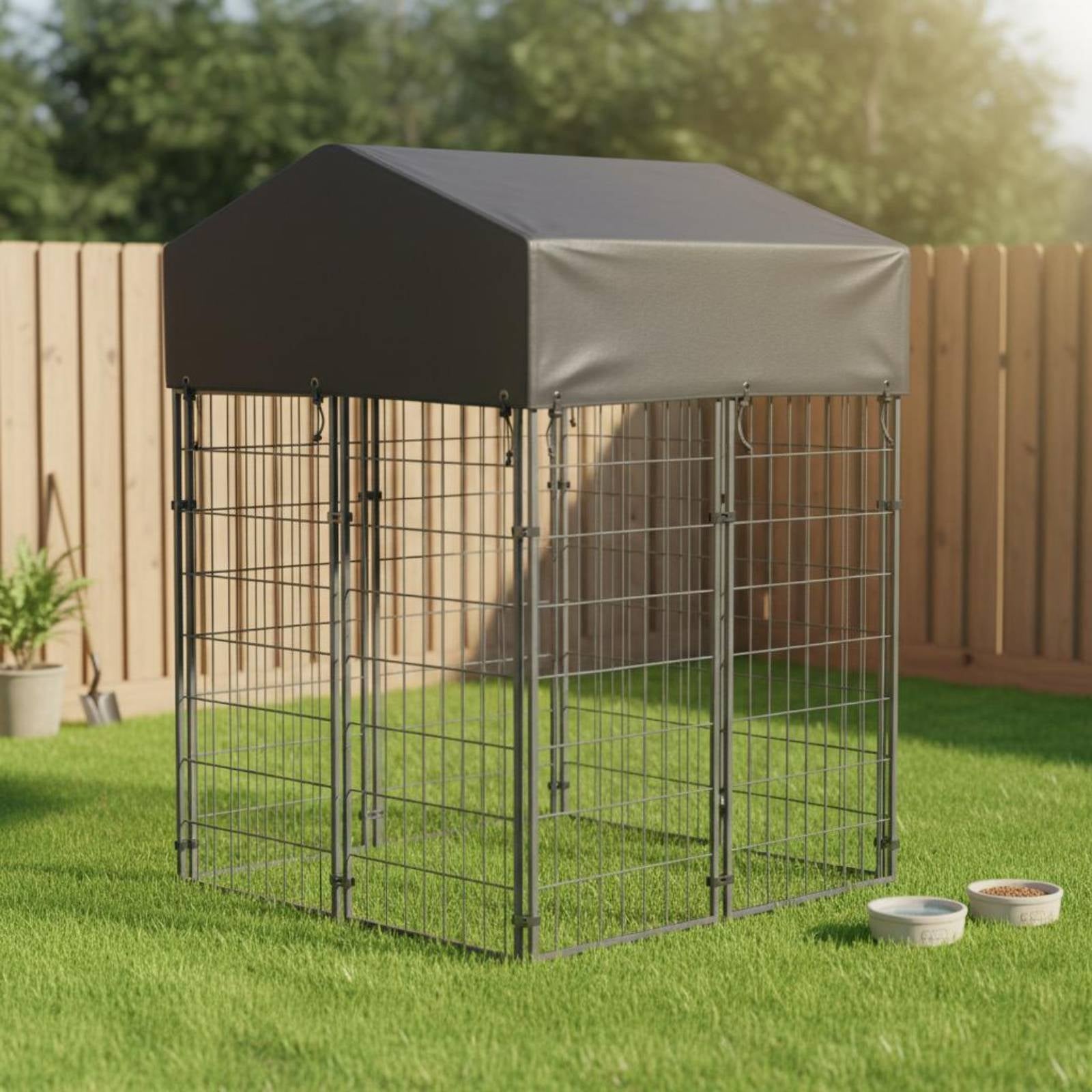 Wire Canine Enclosure Kennel Heavy Duty Roofed Dog Reliable Fastener Latch
