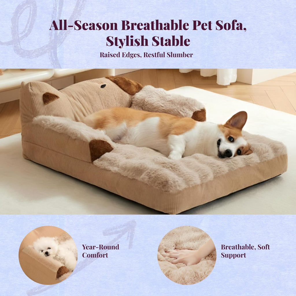 Dog Bed, Removable Cover, Calming Pet Sofa, Non-Slip, Warm