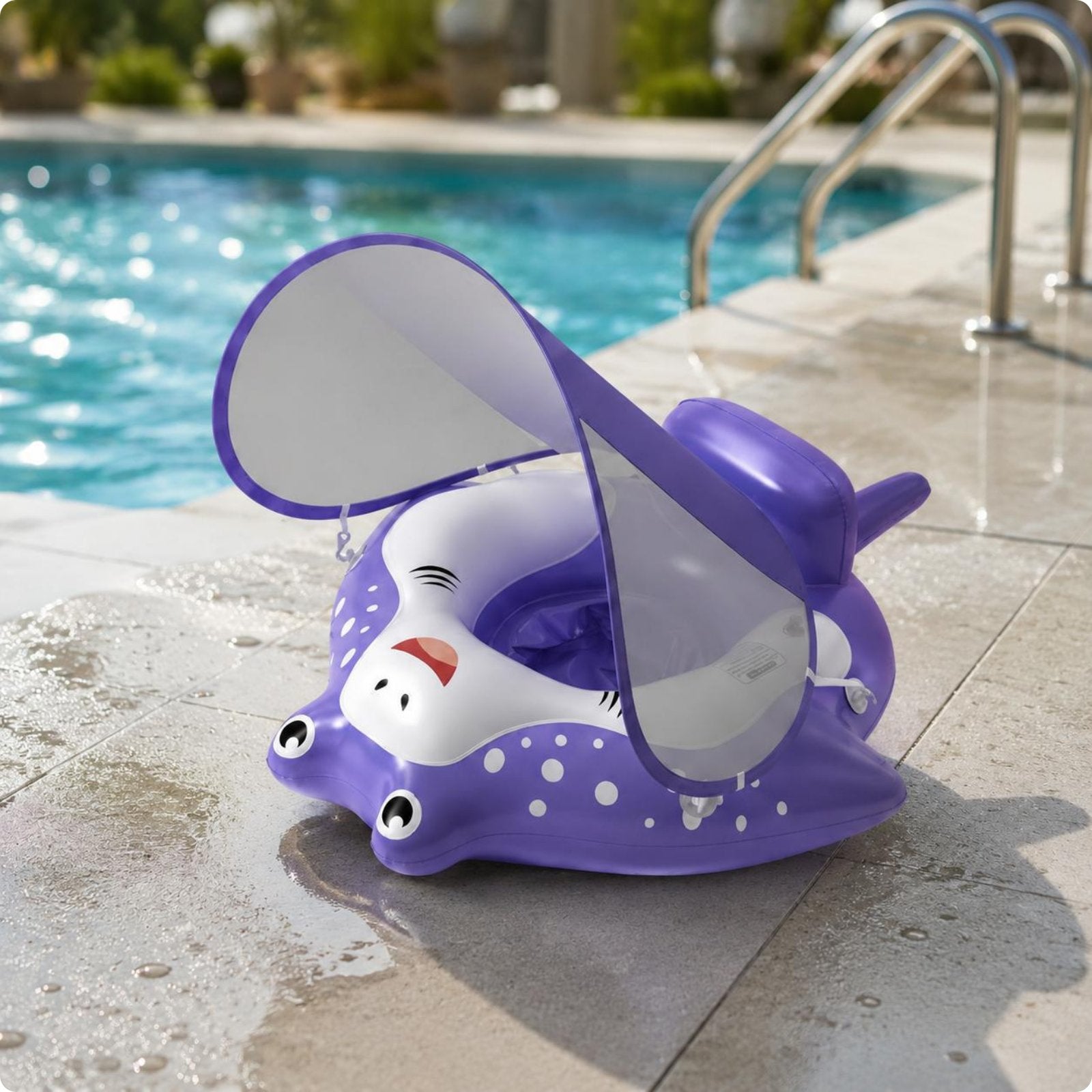 Baby Swim Seat with Canopy Portable Infant Pool Buoyant Seat Cute Creature
