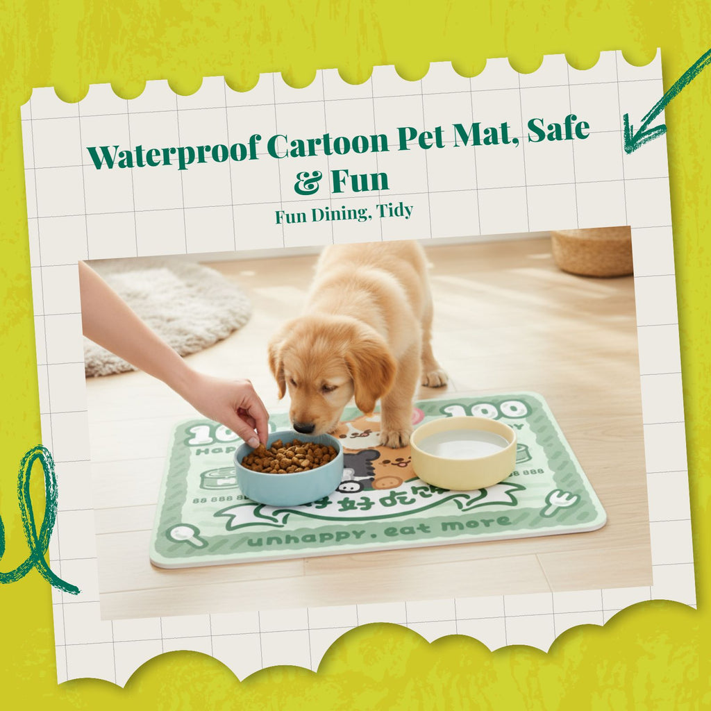 Pet Feeding Mat, Waterproof Cat Placemat, Non-Slip Dog Table Mat, Easy to Clean, Cartoon Print