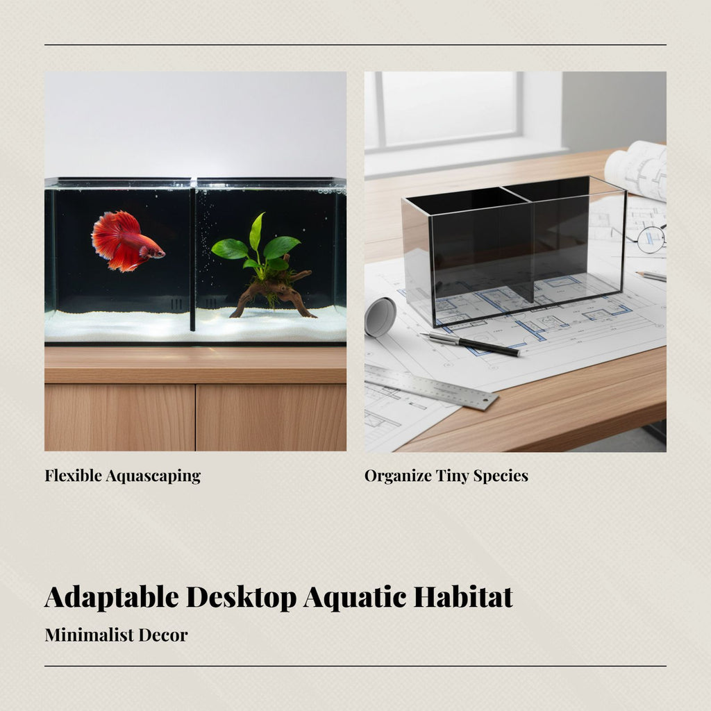 Black Back Glass Fish Bowl, Crystal Clear, Mini Desktop Aquarium, Office, Small Isolation Box