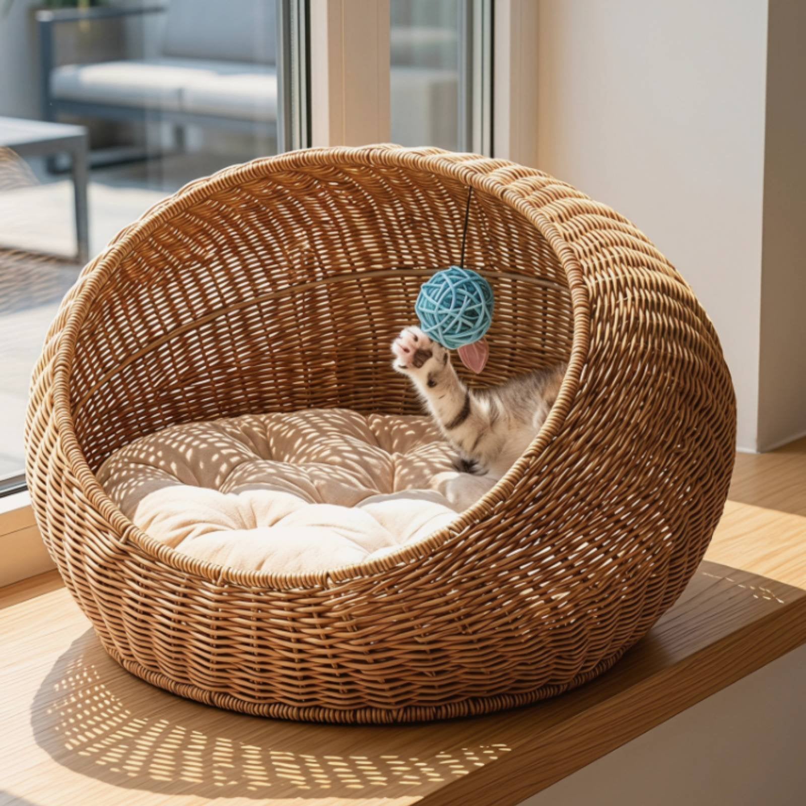 Rattan Design Feline Bed Breathable Feline Container Bed Year-Round for Indoor