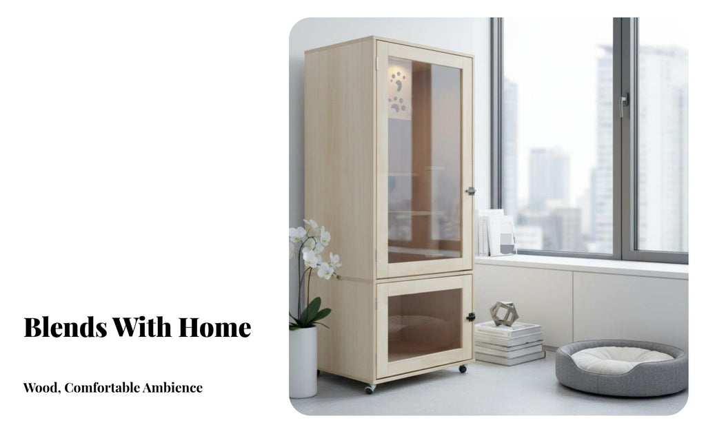 Sturdy Construction Multi-Level Feline Cabinet Spacious Interior Multi-Level Feline Enclosure Easy to Clean Pet Furniture Clear View Doors for Indoors, Indoor, Living Room, Bedroom