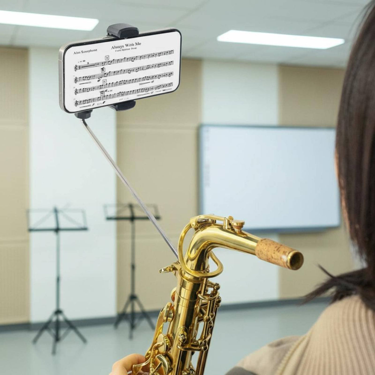Saxophone Phone Holder Hands-Unrestricted Alto Baritone Saxophone Phone Holder Alto Sax Lyre Mount Adjustable View Secure