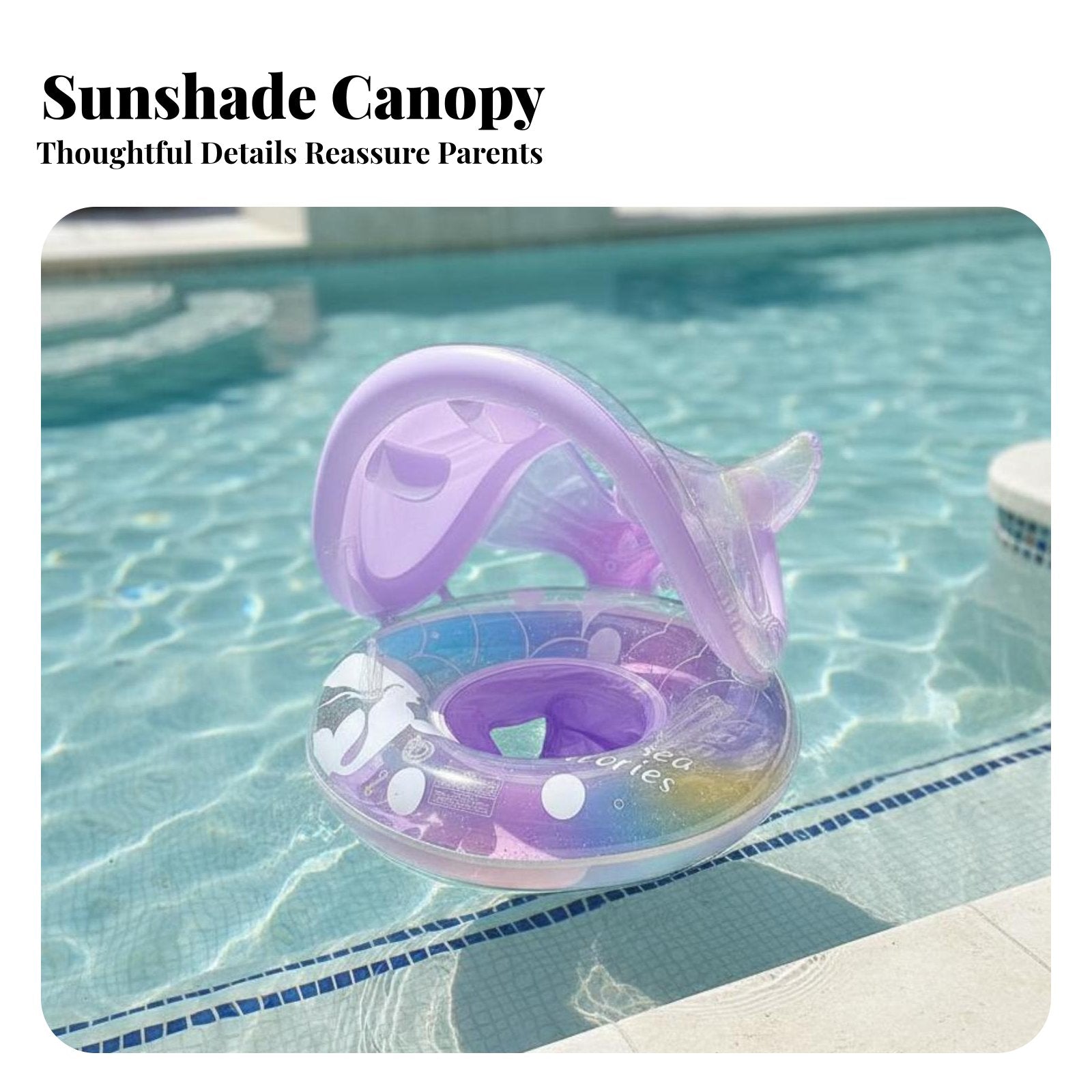 Sun Protection Baby Swim Buoy with Canopy Retro Aesthetic Sunshade Swimming Circle Color Block Design for Babies, Beach, Outdoor