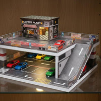 Lighted Car Shop Scene Illuminated 1:64 Model Parking Lot Displayable