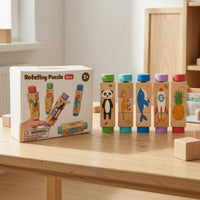 5 Pieces Wooden Rotating Puzzle Multicolor Cylindrical Block Puzzle Imagination