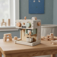 12 Pieces Wooden Coffee Machine Toy Role Play Child Plaything Safe And
