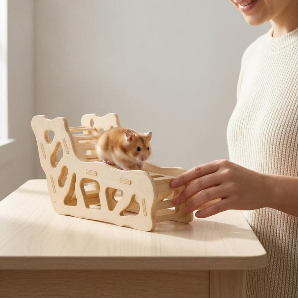 Wooden Hamster Ramp Uncovered Top Climbing Stairs Polished Finish for Hamsters