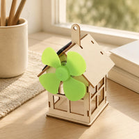 Solar Powered Wooden House Model Hanging Tab Learning Toy Cut