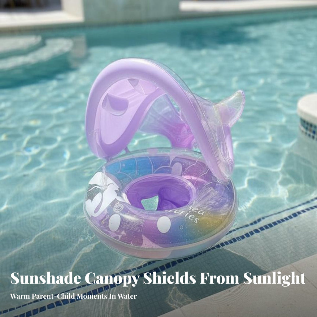Sun Protection Baby Swim Buoy with Canopy Retro Aesthetic Sunshade Swimming Circle Color Block Design for Babies, Beach, Outdoor