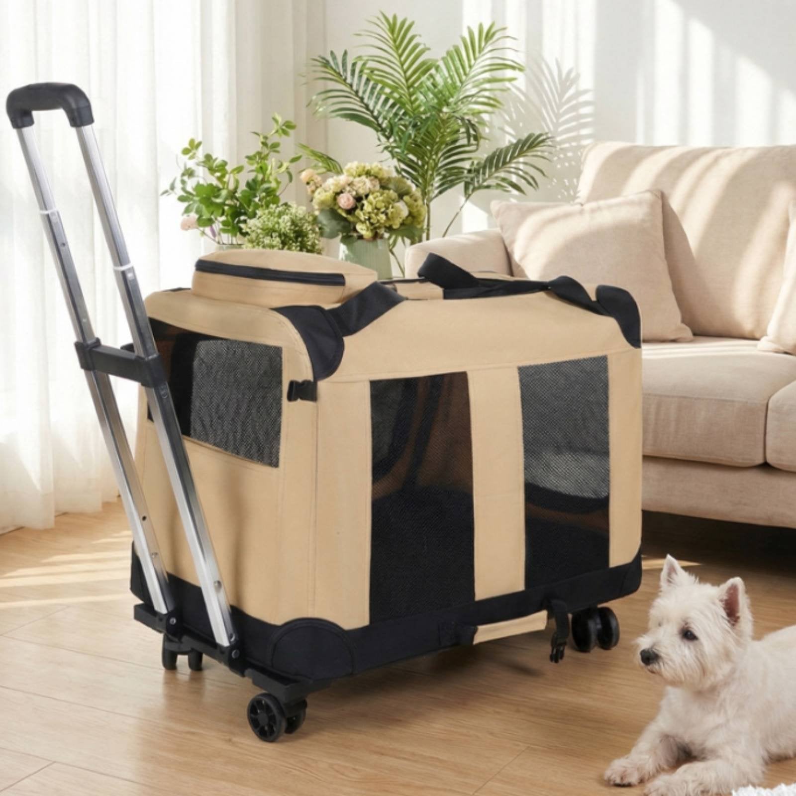 Rolling Pet Carrier Large Capacity Pet Trolley Bag Breathable Mesh for Travel