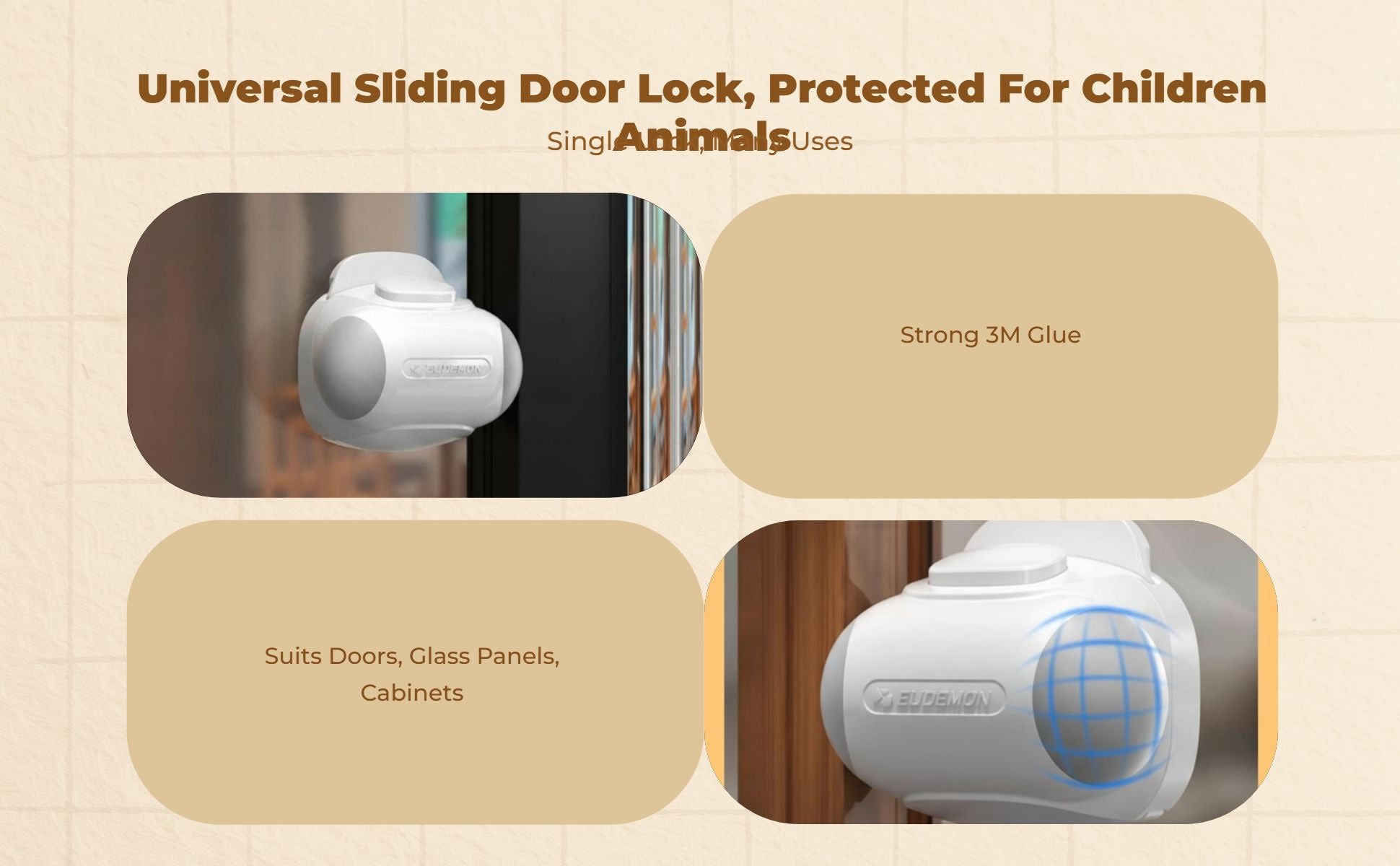 Kid Security Lock, Sliding Door Latch, Adjustable Cabinet Lock, Infant Proofing, Easy to Install, U-Shaped, Childproof Protection