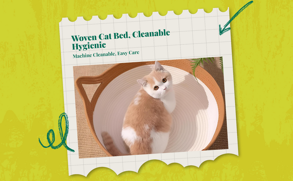 Hand-Woven Rattan Cat Bed, Indoor, Breathable, All Seasons
