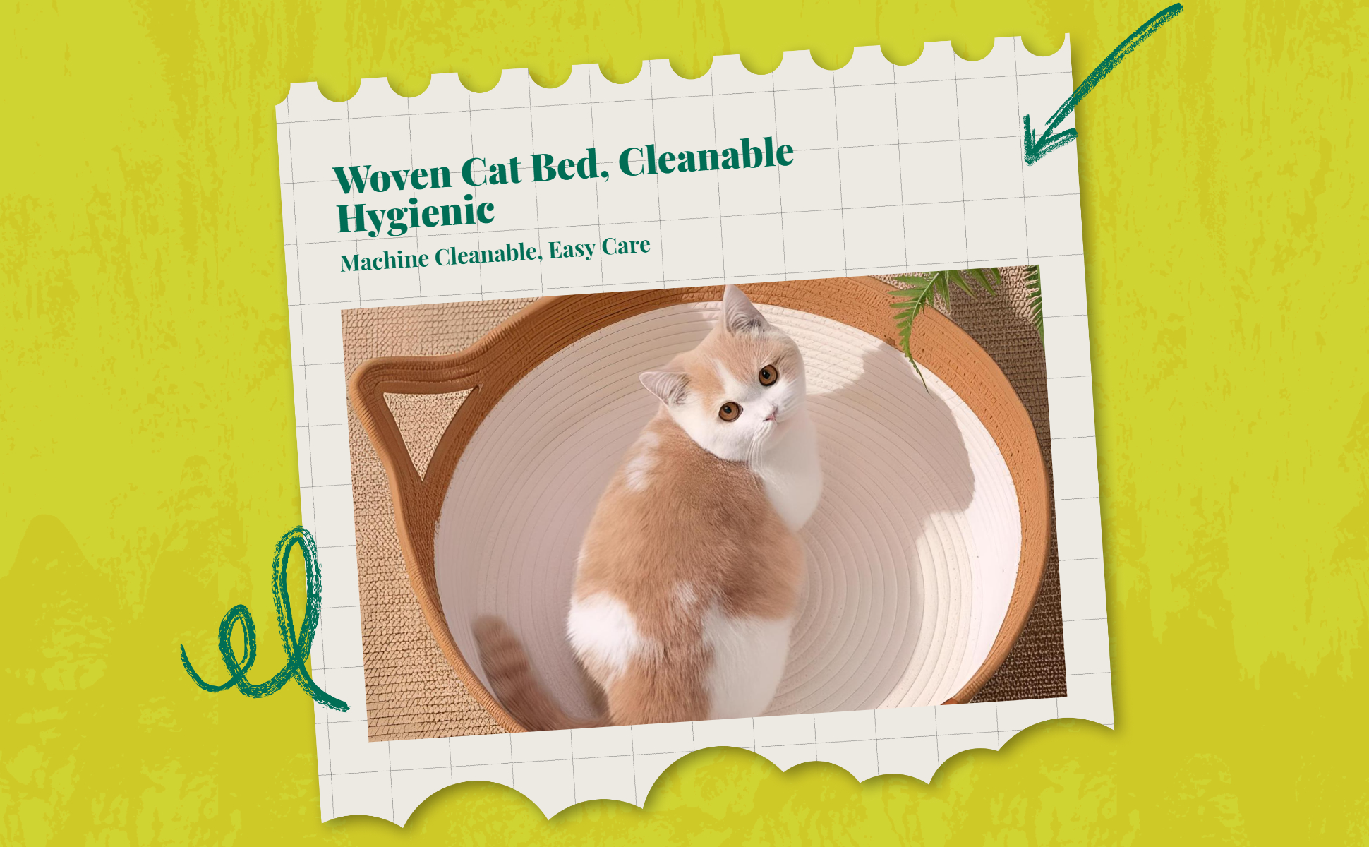 Hand-Woven Rattan Cat Bed, Indoor, Breathable, All Seasons