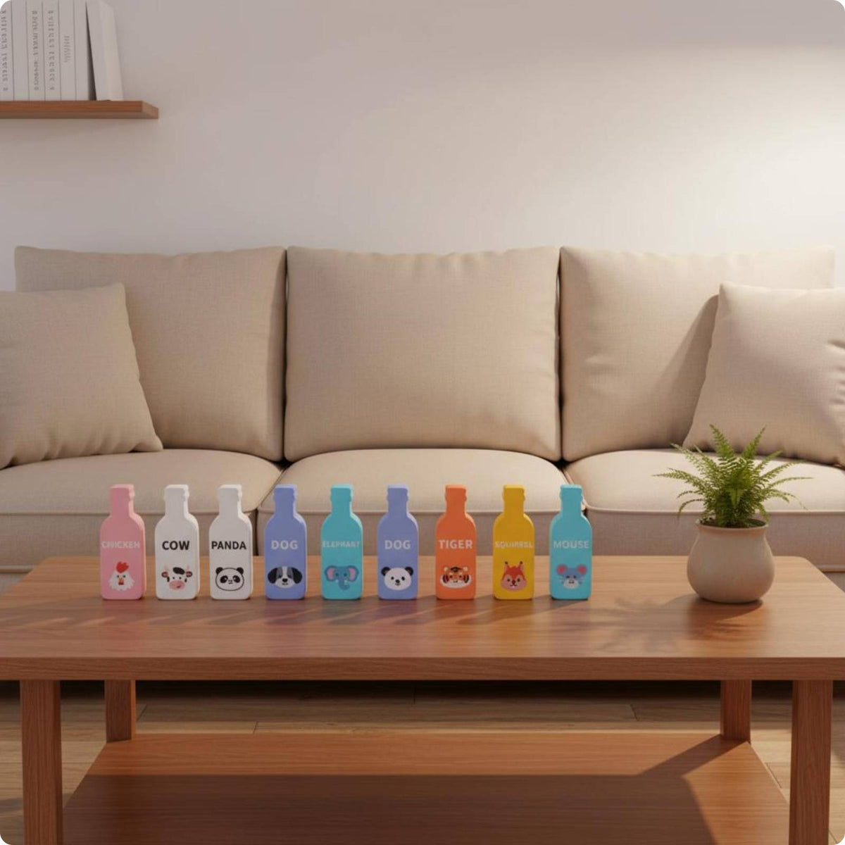12 Pieces Bottle Bottle-Shaped Pieces Set Labeled Wooden Stacking Toy Painted
