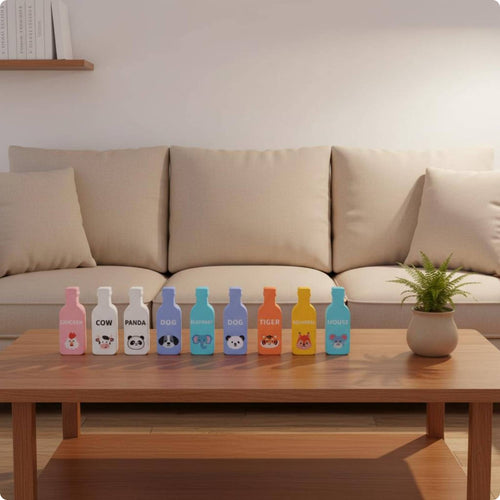 12 Pieces Bottle Bottle-Shaped Pieces Set Labeled Wooden Stacking Toy Painted