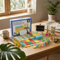 200 Pieces Early Math Tile Set Safe Wood Learning Toy Addition Practice