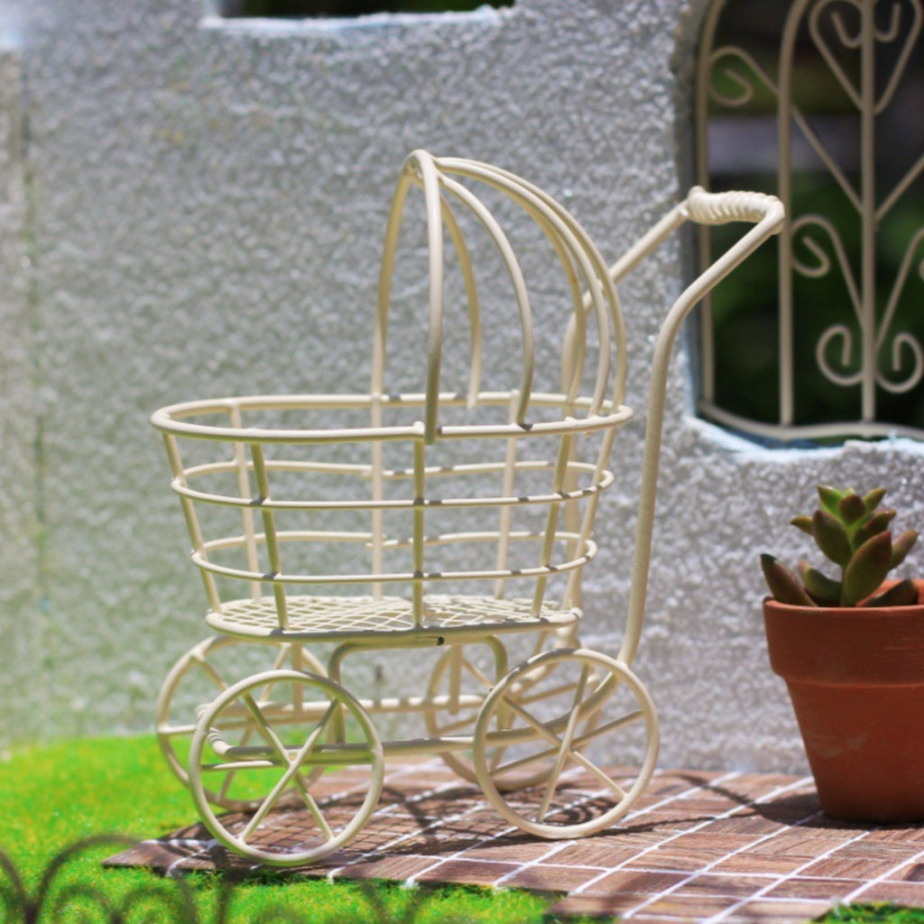 Wire Stroller Vehicle Uncovered Basket Display Piece Loop Handle for Garden