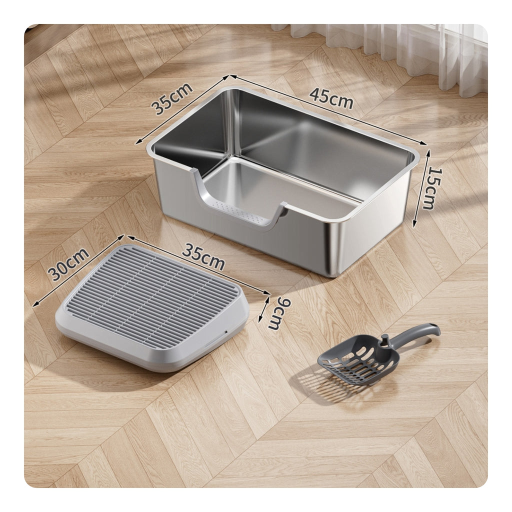 Stainless Steel Litter Box Rounded Corners uncoveredTop Litter Box