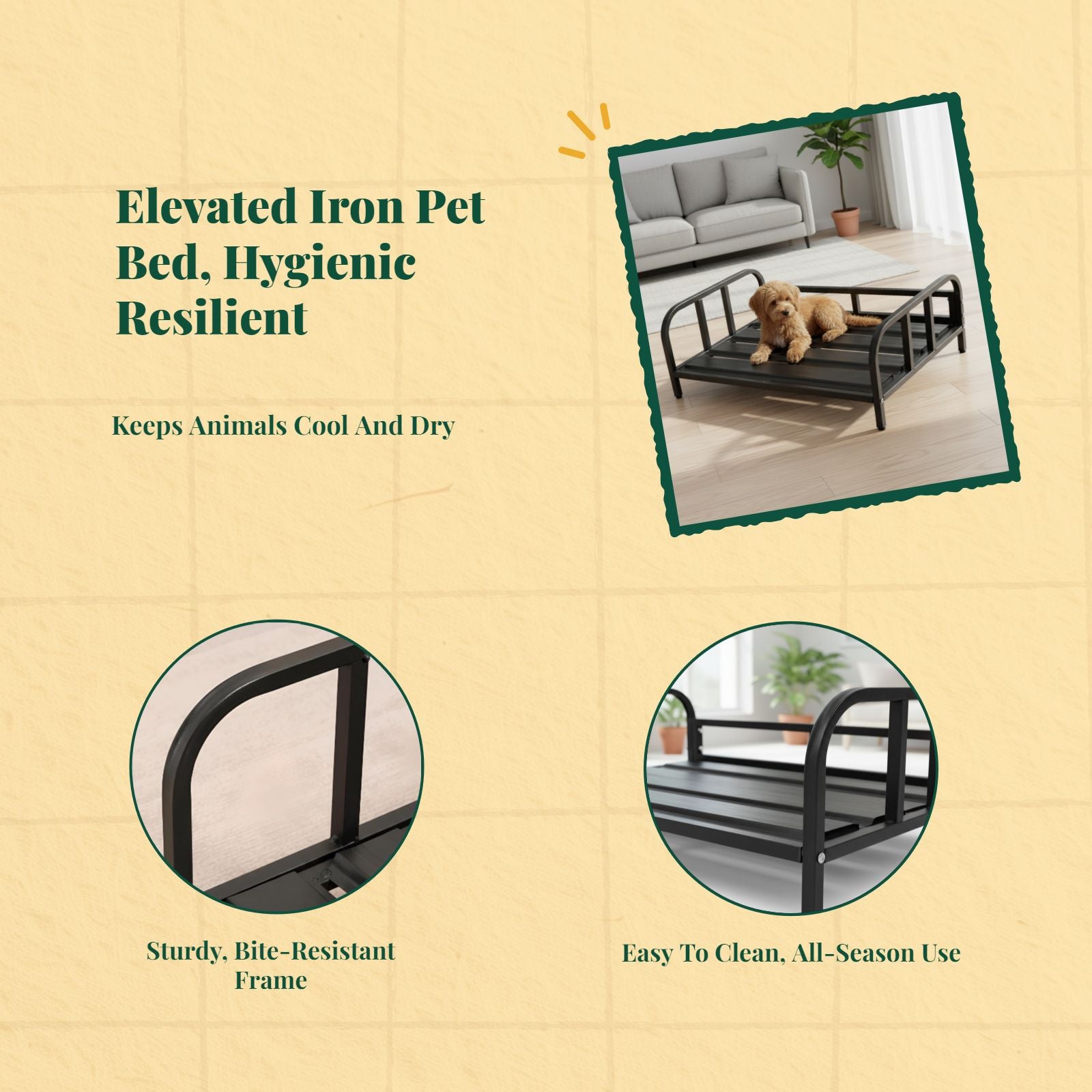 Elevated Dog Bed, Metal Frame, Breathable & Cooling Sofa