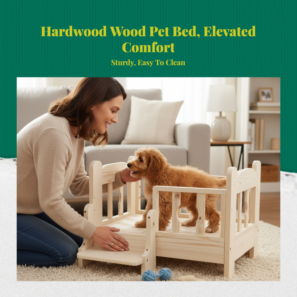 Elevated Wooden Pet Bed Frame, Indoor Pet House