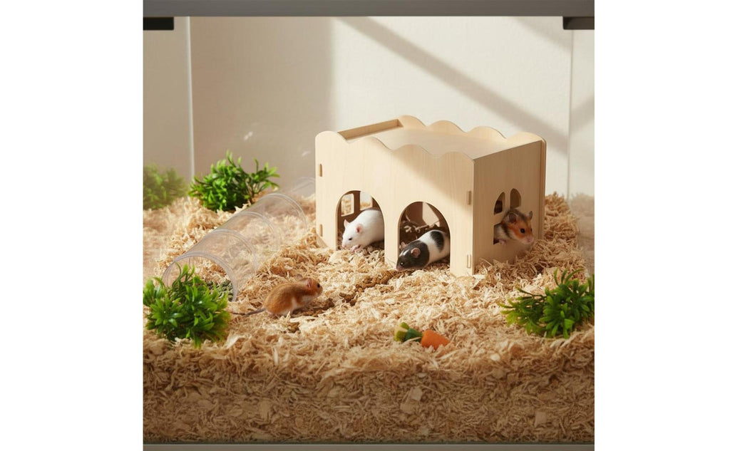 Wooden Hamster House Chew-Resistant Resistant Enclosure Accessory Flat Top
