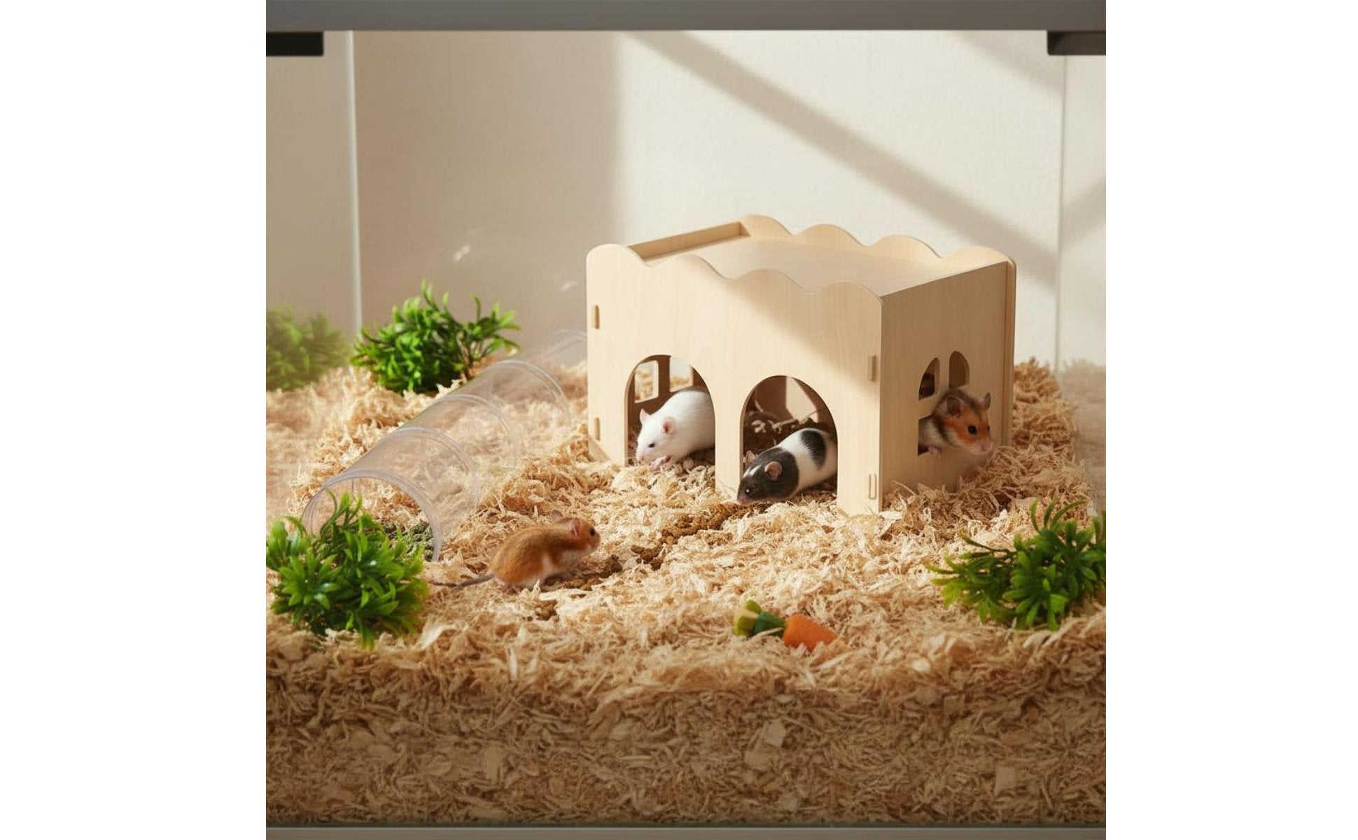 Wooden Hamster House Chew-Resistant Resistant Enclosure Accessory Flat Top
