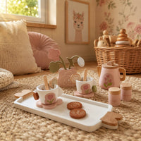 Kids Tea Party Set Pastel Wooden Tea Set Smooth Painted for 36 Months and Up