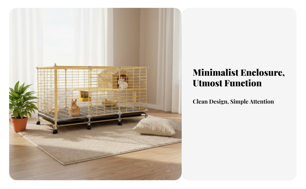 Easy-Clean Tray Indoor Rabbit Enclosure Accessible Able Roof 2-Tier Bunny Hutch Movable Wheels 2-Story Rabbit Hutch DIY Assembly for Families with Pets, Home, Living Room