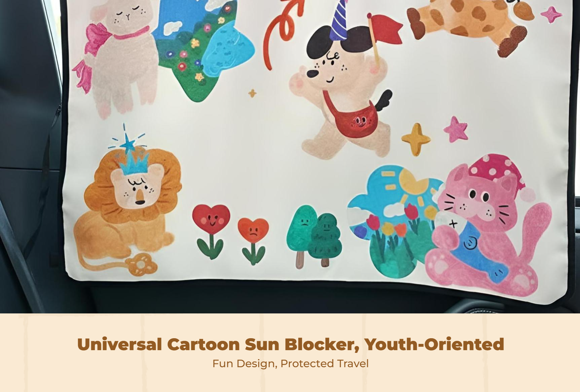 Car sun & cover screen, Solar Protector, magnetized Attachment, Privacy, Universal Fit, Side pane sun shield for infant, Kids, animals