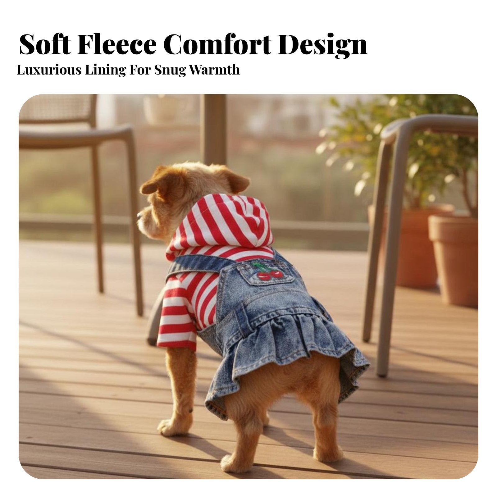 Ruffled Hem Denim Dog Dress Comfortable Fit Puppy Cherry Embroidered Skirt Layered Look for Dogs, Daily Wear, Special Occasions, Parties