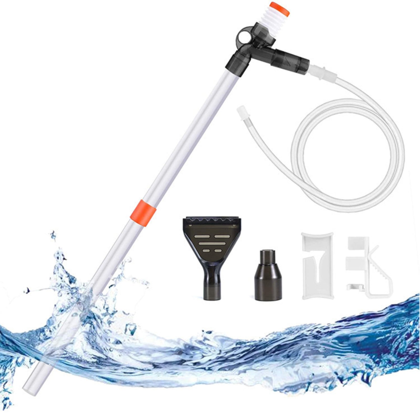 Manual Aquarium Water Changer Interchangeable Attachments Gravel Vacuum