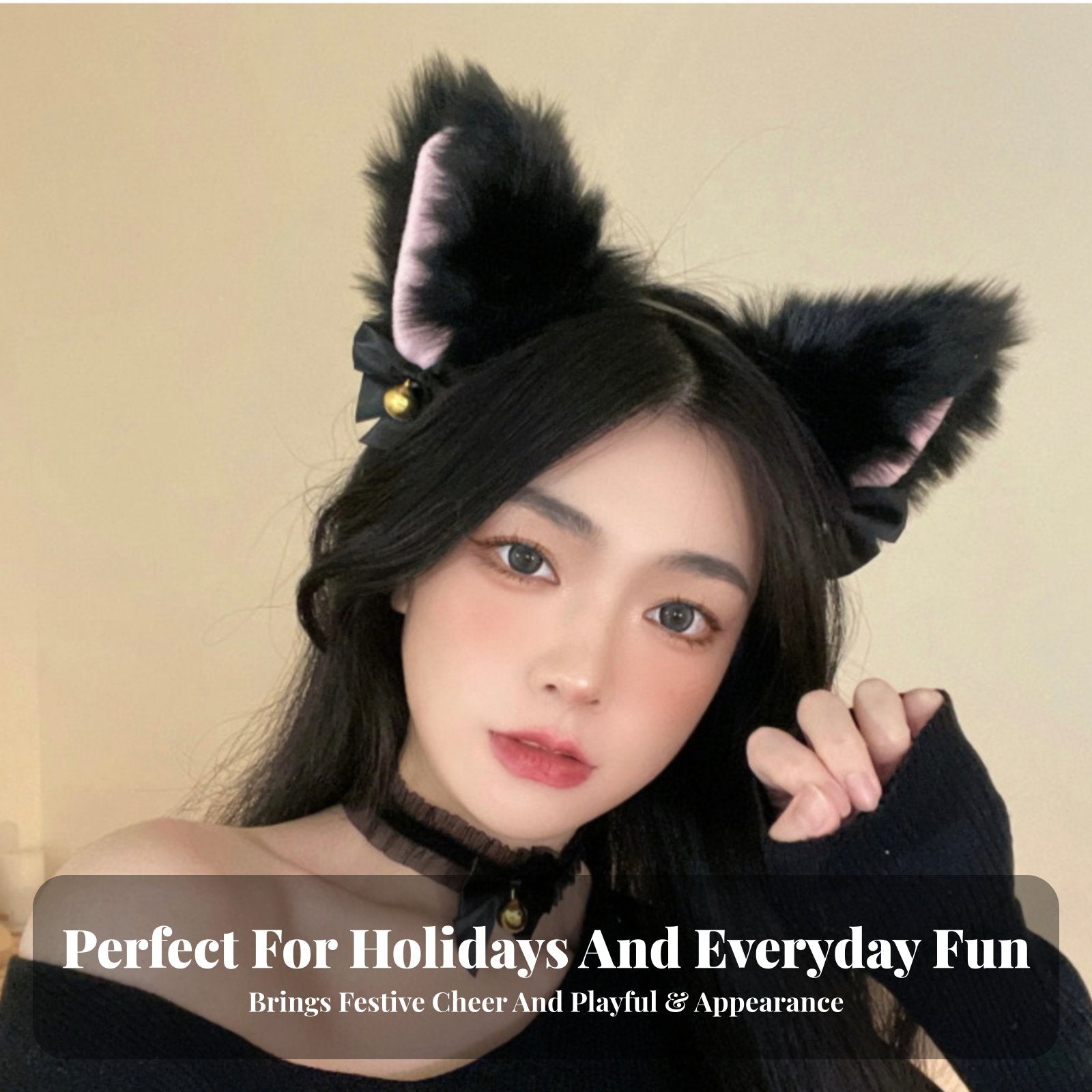 2 Pieces feline haural featureing appendages and chime Collar Set Anime and fashion Costume Accessory for Halloween