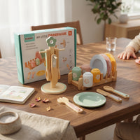 Wooden Dinnerware Set Pastel Painted Play Tableware Set Smooth Rounded Edges Wooden Kitchen Accessories for Kids