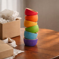 6 Pieces Wooden Colorful Bowl Set Nested Nesting Bowl Set Stackable Tableware