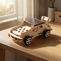 Cut Wooden Car Model Slot-Together Solar-Powered Car Toy Rubber Tires