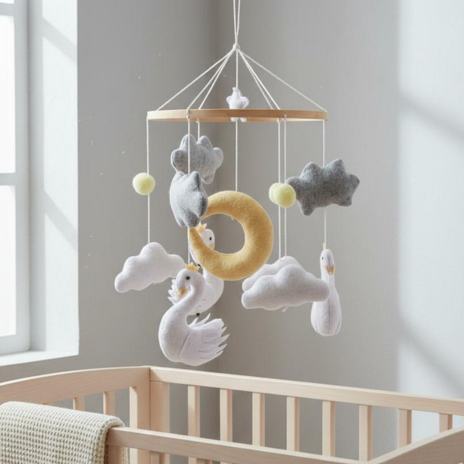 Textile Puff Crib Mobile Nordic Design Puff Crib Mobile Nursery Decor
