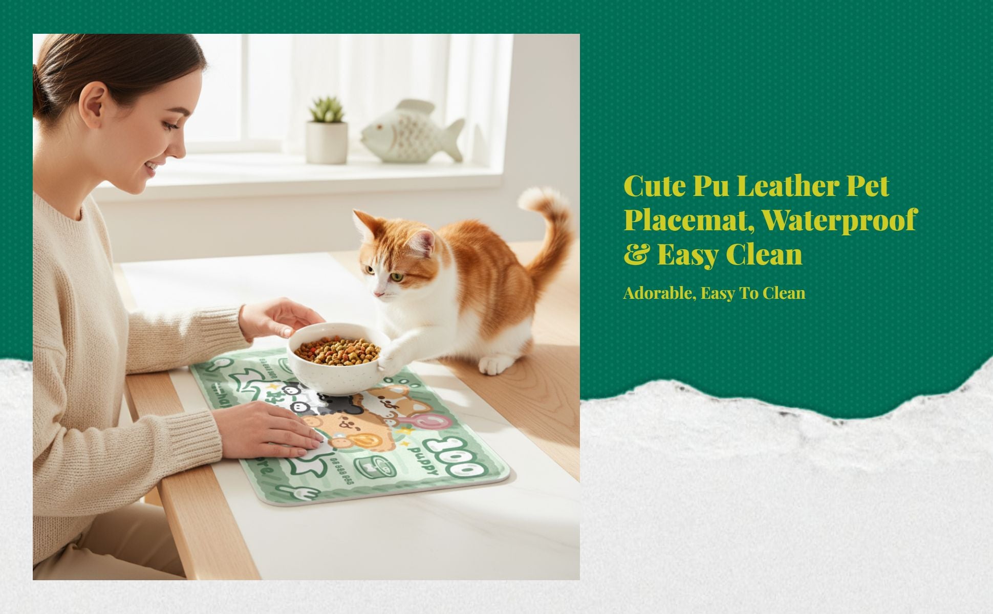 Pet Feeding Mat, Waterproof Cat Placemat, Non-Slip Dog Table Mat, Easy to Clean, Cartoon Print